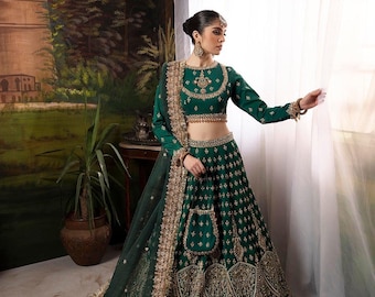 Stitched Raw Silk Anarkali Suit | 12 Kali, Tilla, Sequins, Adda Work, Chiffon Dupatta