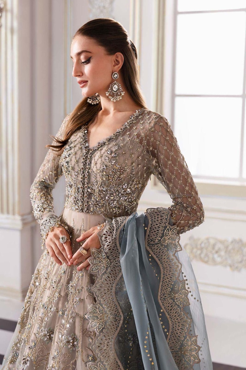 Hand Embroidered Pyazi Net Formal Dress: Stitched Suit With Dupatta - Etsy