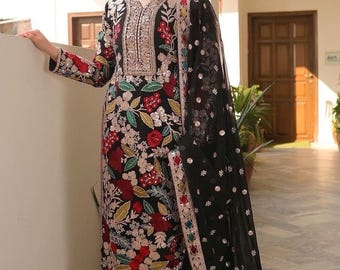 Haseen Mehnaaz Embroidered Chiffon Suit | Pakistani Designer 3 Piece Unstitched Party Wear