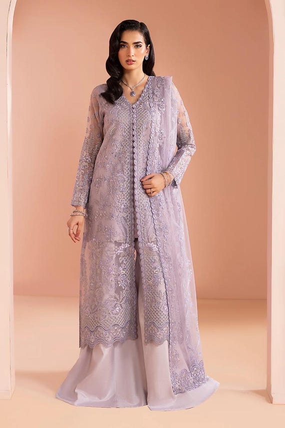 Naz Collection Chiffon Pakistani Dress: Hand Embroidered Sequince Formal Wear