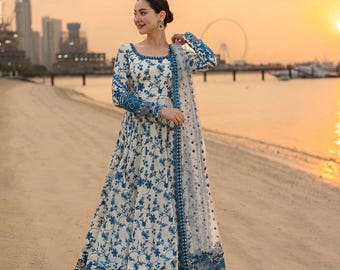 Faiza Saqlain Chiffon Frock with Semi pure chiffon Dupatta, Sequin Work (Unstitched/Custom Stitched)