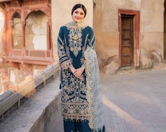 Imrozia Chiffon Pakistani Kleid: Handbestickte Sequince Abendkleidung