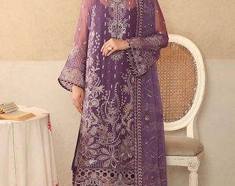 Ramsha Chiffon Luxus bestickter Anzug mit bereit zu tragen Dupatta - genäht und nicht genäht