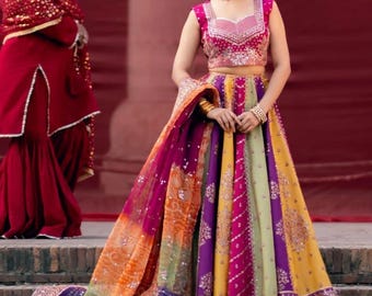 Bin Ilyas Inspired Raw Silk Maxi Dress, Sequins Embroidery, Organza Dupatta, Wedding Wear