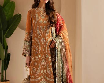 Jazmin Chiffon with net Dupatta, Sequin Work (Unstitched/Custom Stitched)