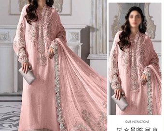 Embroidered Chiffon Suit with Sequins & Adda Work | Maria B Inspired Pakistani Dress