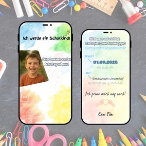 Digitale Einladung Einschulung | Einschulungskarte mit Foto | Schulanfang Einladung personalisierbar | eCard WhatsApp