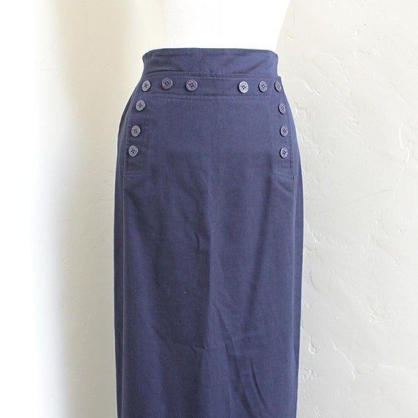 Vintage Nautical, Maxi Length, High Waist Pencil Skirt with US Navy Anchor buttons size 6