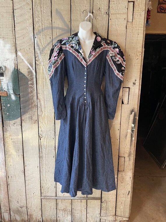 Vintage 1980’s does Victorian Denim western dress… - image 8