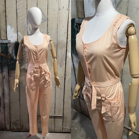 Vintage 1980’s Peach Cotton Jumpsuit with parachu… - image 1