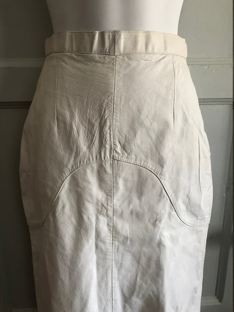 Vintage White Leather Midi Pencil Skirt Vintage leather | Etsy