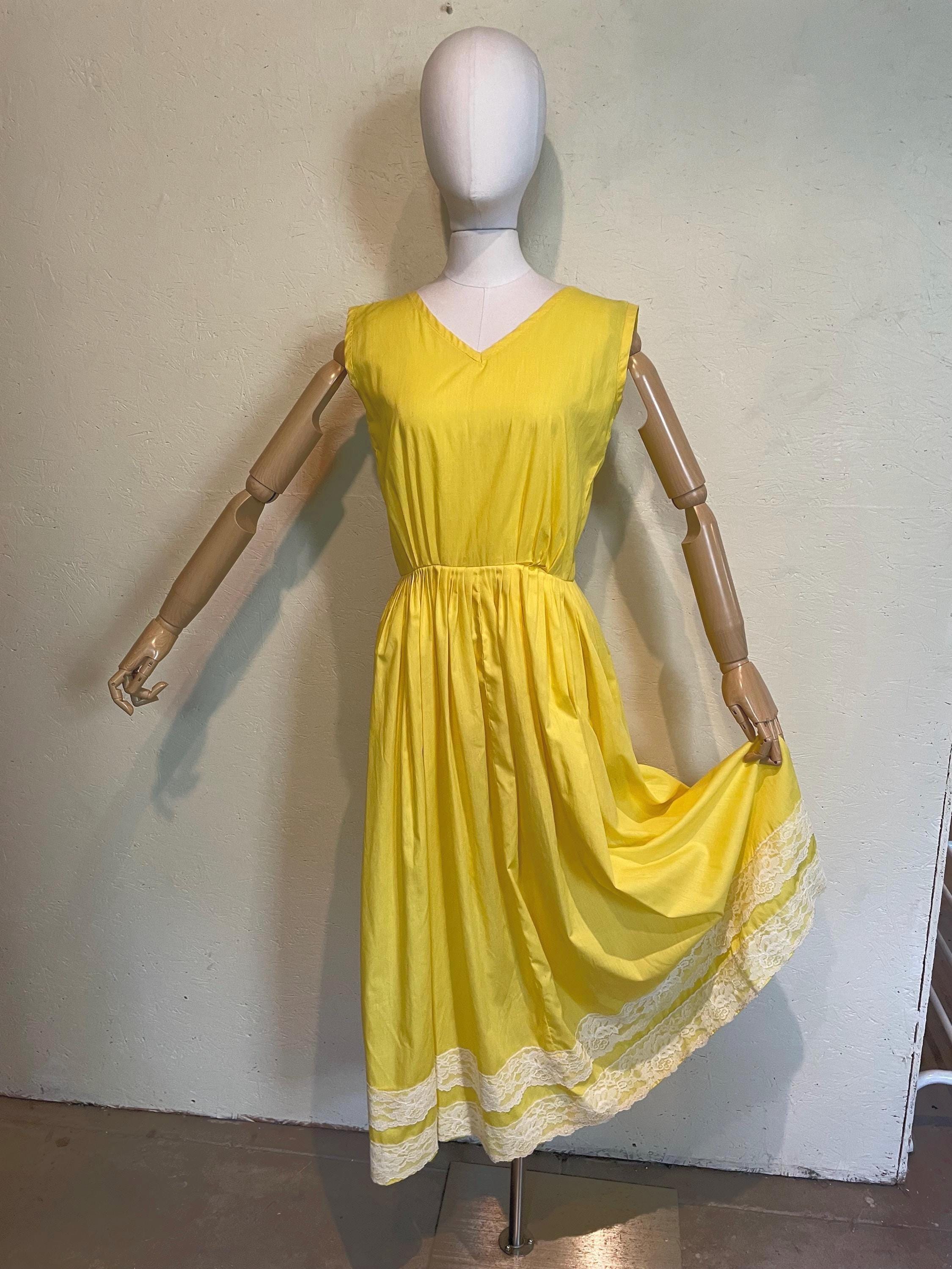 old fashioned yellow dress Yellow Retro 1950s Tea Length Dress with Sequins Lace DV3031 Size 6 / Yellow main image 1