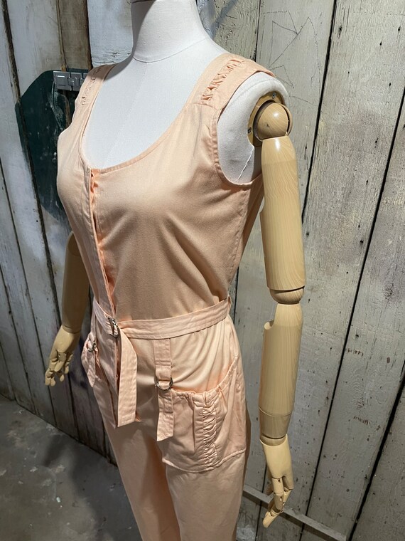 Vintage 1980’s Peach Cotton Jumpsuit with parachu… - image 4