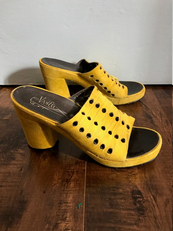 1970's Yellow Suede Platform Mules by Vaneli - Sum