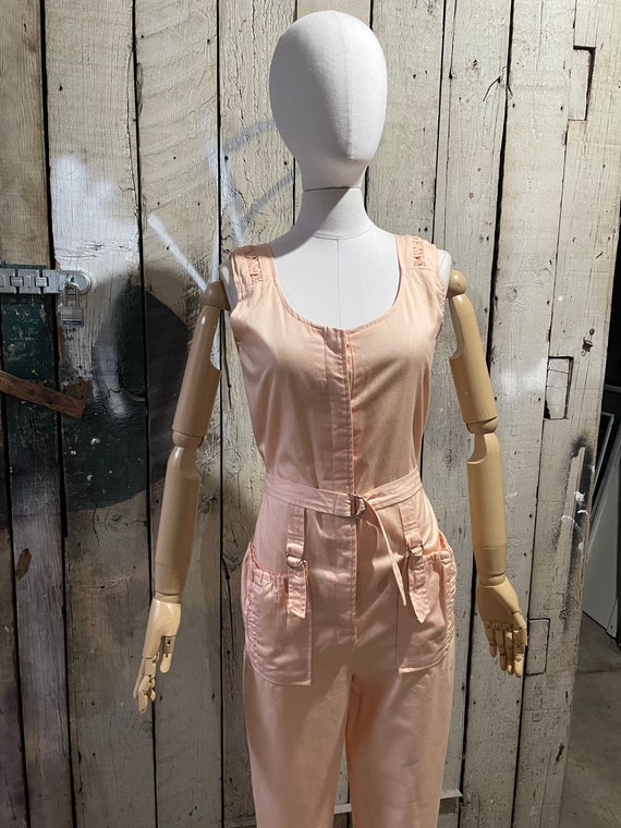 Vintage 1980’s Peach Cotton Jumpsuit with parachu… - image 5