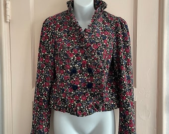 Rare Vintage Betsey Johnson New York Rosebud Print Corduroy Jacket Size US 8