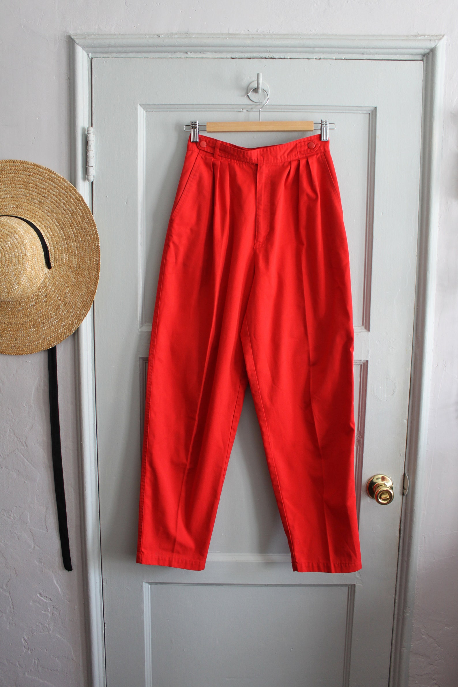 Red High Waist Vintage Fit Denim Pants