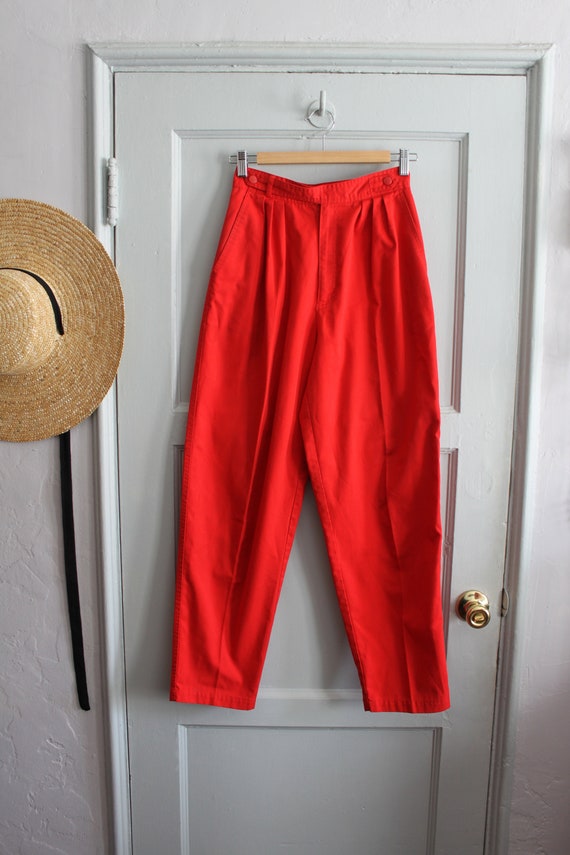 Vintage 1980's High waist Red Pants - Belted Red … - image 3