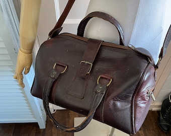 Vintage leather Doctors style satchel bag with crossbody strap - Gladstone bag