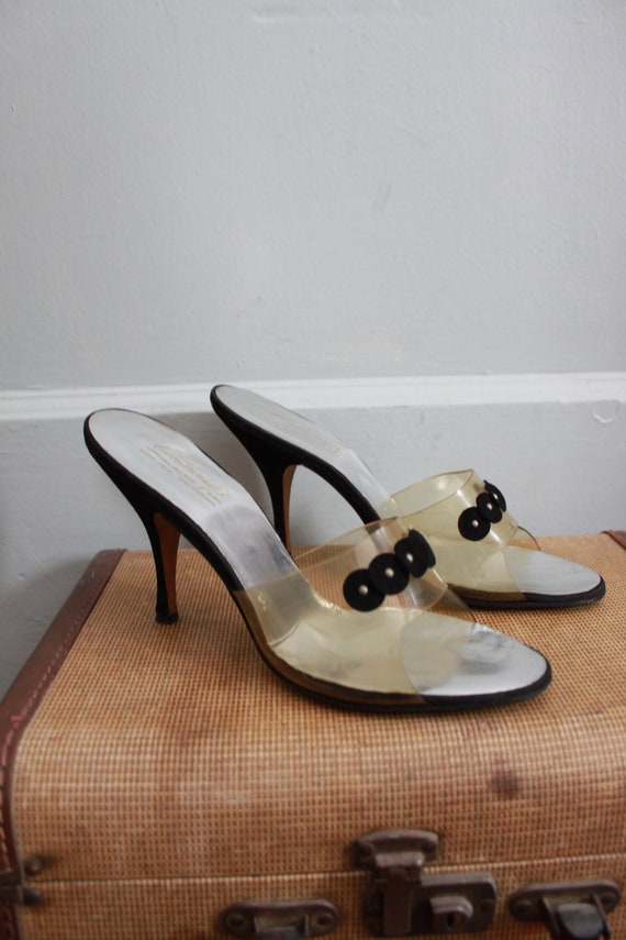 Vintage 1950's Clear Vinyl Shoes high heels Mules 