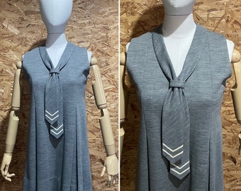 Vintage 1960’s Grey wool Schoolgirl Style Mini Dress with Tie by Florence Eiseman for I Magnin Size US 6