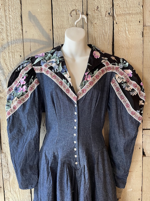Vintage 1980’s does Victorian Denim western dress… - image 2