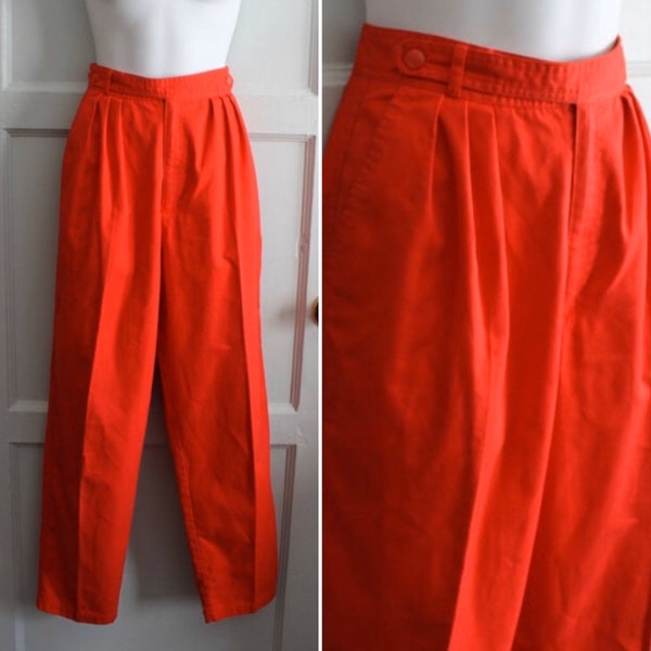 Vintage 1980's High waist Red Pants - Belted Red Trousers by Sallie Ross - Western Style Pants Size 26" waist