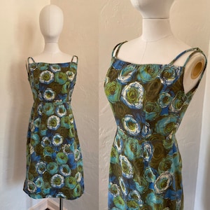Vintage 1950&#39;s Blue and Brown Roses Novelty Print Sundress - Floral  Print - Summer dress - VLV  - Pinup - 50&#39;s Handmade Dress - Bust 36&quot;