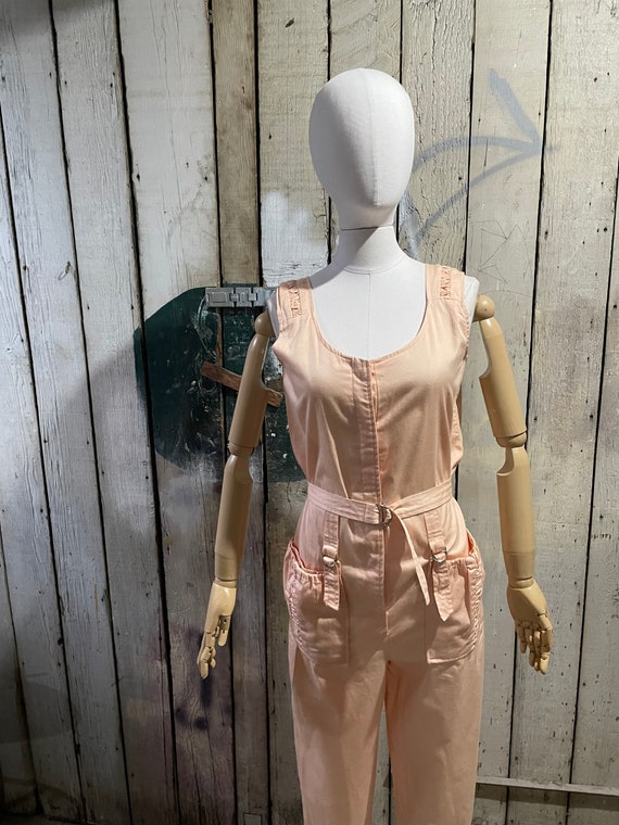 Vintage 1980’s Peach Cotton Jumpsuit with parachu… - image 3