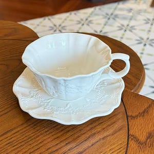 Embossed Angel Coffee Cup and Saucer: Vintage Porcelain Tea Set