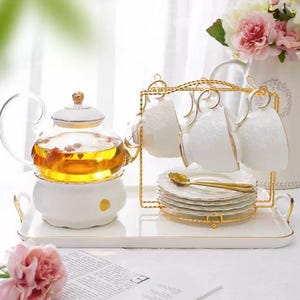 Vintage Ceramic Tea Set: European Style Porcelain Coffee Cups & Saucers
