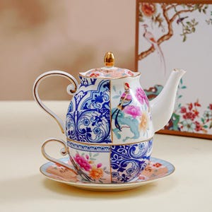 Vintage Floral Porcelain Tea Set: European Style Single Teapot