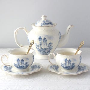 Vintage Porcelain Coffee & Tea Set: European Style Gold-Painted Teapot