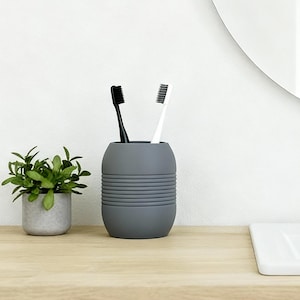 ONDO Pot - Bote acanalado para cepillos de dientes, lápices o pinceles, diseño minimalista moderno, para baño u oficina, decoración refinada