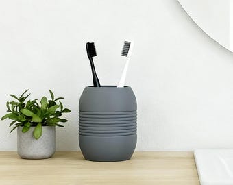 Pot ONDO - Ribbed holder for toothbrushes, pens, or brushes with a modern minimalist design, for bathroom or desk, clean and simple décor
