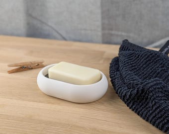 Organic White Self-Draining Soap Dish - Minimalist Bathroom Accessory - Original Design