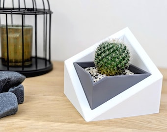 Geometric Succulent Planter & Desk Organizer - Modern 3D Printed Cactus Pot - Minimalist Home Office Decor - Gift for Plant Lover - CUBIK