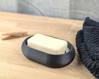 Black soap dish with removable drainer, in an organic design - minimalist bathroom accessory - original creation.