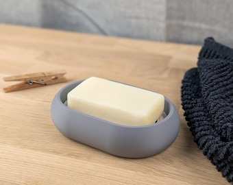 Organic Design Soap Dish in Mineral Grey - Scandinavian Style Bathroom Accessory with Removable Drainer - Original Design