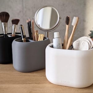 OVALO Holder - Minimalist Toothbrush, Brush or Pen Holder - Desk or Bathroom Organizer - Matte Finish