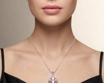 AAA Quality Madagascar Pink Morganite Necklace / Pendant: 925 Sterling Silver Oval Gemstone Charm 10x8 MM, Engagement Pendant,Proposal Gift,