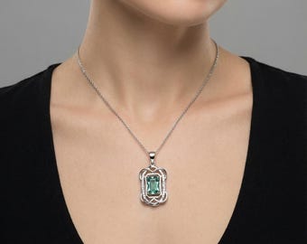 AAA Flawless Ceylon Green Spinel Cushion Cut Gemstone Charm Pendant, Gemstone Cut, Pendant For Her Birthday Day Gift 11x7 MM
