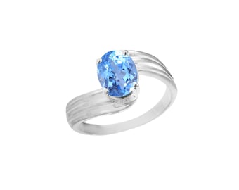 Anillo de espinela azul de Ceilán de 9 x 7 mm en plata de ley / Anillo solitario con gema de talla ovalada / Anillo de compromiso azul / Regalo de joyería con piedra de nacimiento.