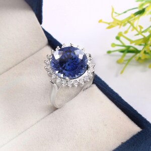 AAA Flawless Ceylon Royal Sapphire Round Gemstone Ring, 925 Sterling Silver Ring, Statement Ring, Wedding Ring, Engagement Ring 11x11 MM