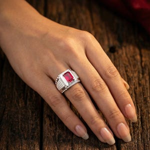 AAA Mozambique Blood Red Ruby Sterling Silver, Radiant Cut Solitaire Gemstone Ring, Engagement Ring | Birthstone Jewelry Gift 9x7 MM