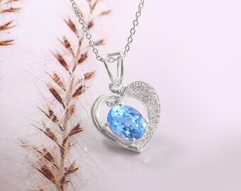 Oval Pendant with 9x7mm Ceylon Blue Spinel Gemstone Sterling Silver Necklace Dainty Gift for Her Sparkling CZ Accents | Elegant Jewelry