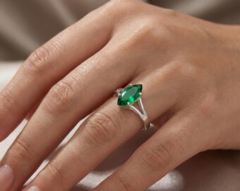 Zambian Emerald Marquise Ring, 925 Statement Ring (10x5 MM)