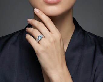 Anillo de espinela azul de Ceilán de talla ovalada impecable, anillo de compromiso de plata de ley con detalles de circonitas blancas, delicado regalo de joyería con piedra natal de 7 x 5 mm