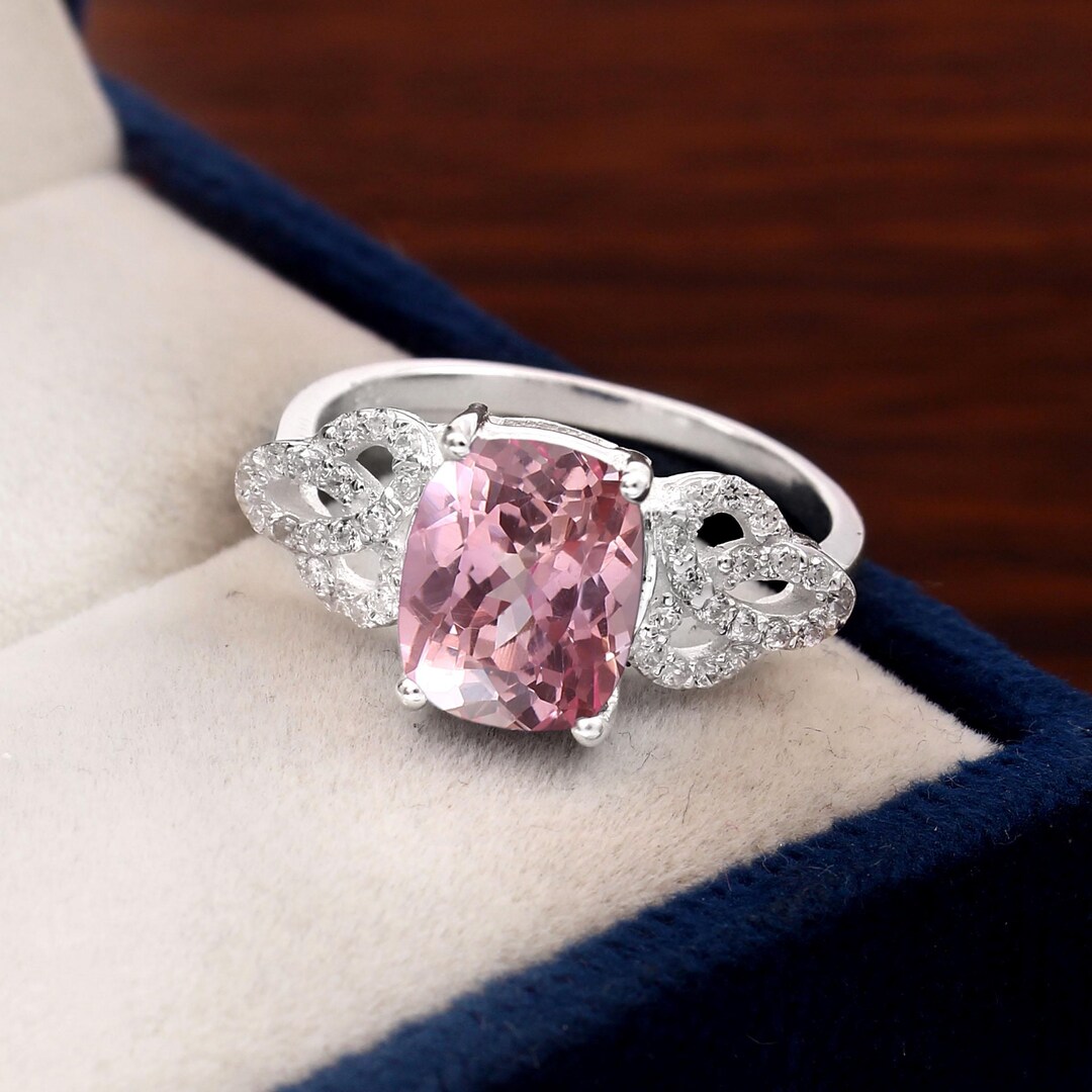 A+ Flawless Madagascar Pink Morganite Cushion Cut Gemstone Ring, 925 ...