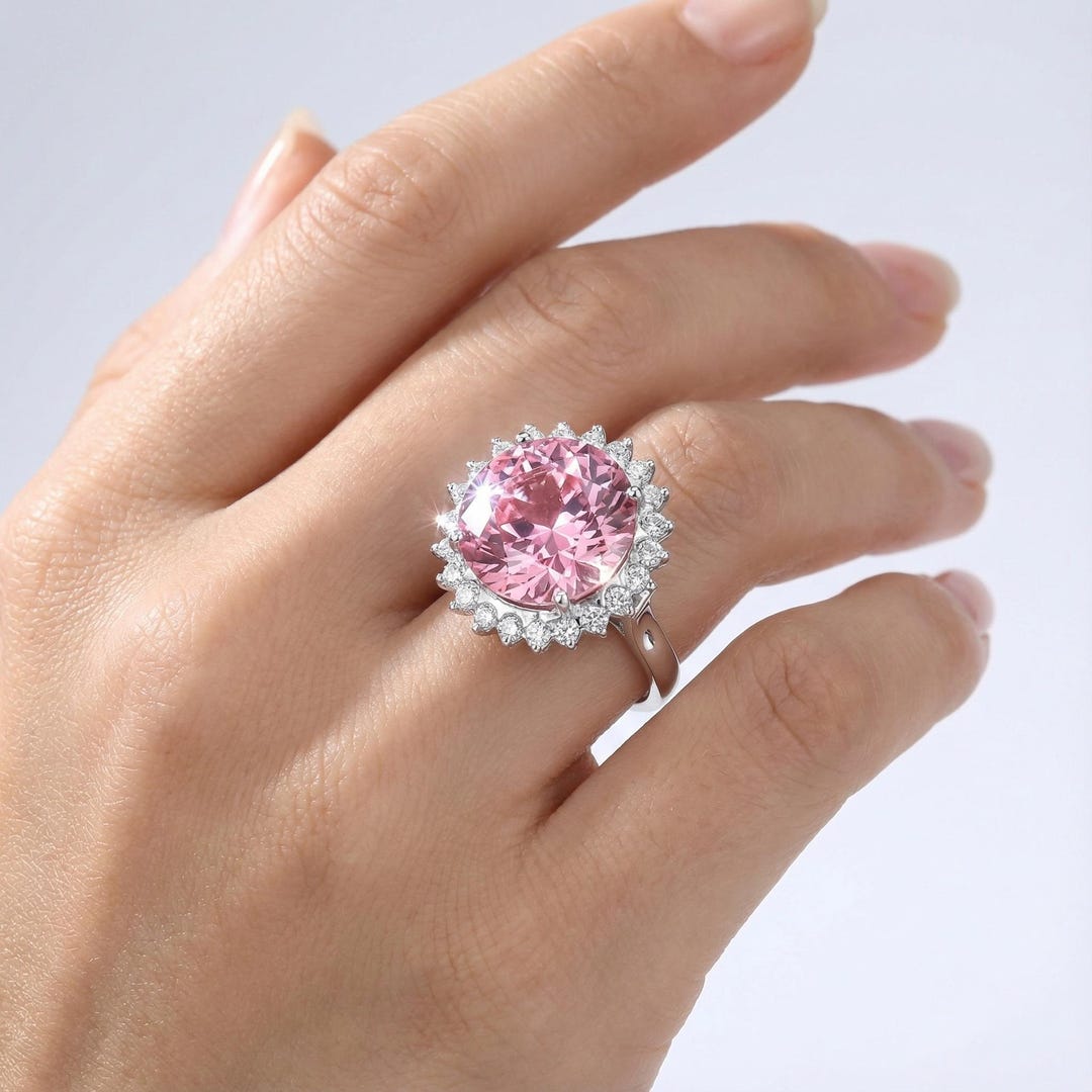A+ Flawless Madagascar Pink Morganite Round Gemstone Ring, 925 Sterling ...